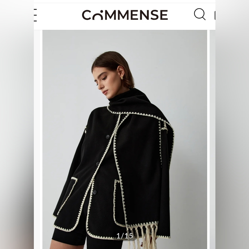 Commense Black and White Fringe Jacket